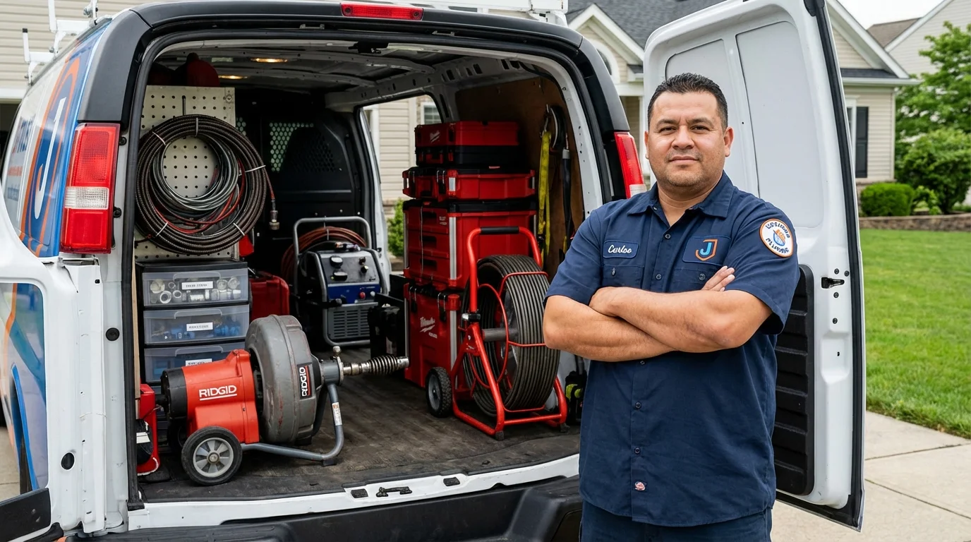 Professional drain cleaning equipment and Johns Plumbing LLC plumber in South Rockwood