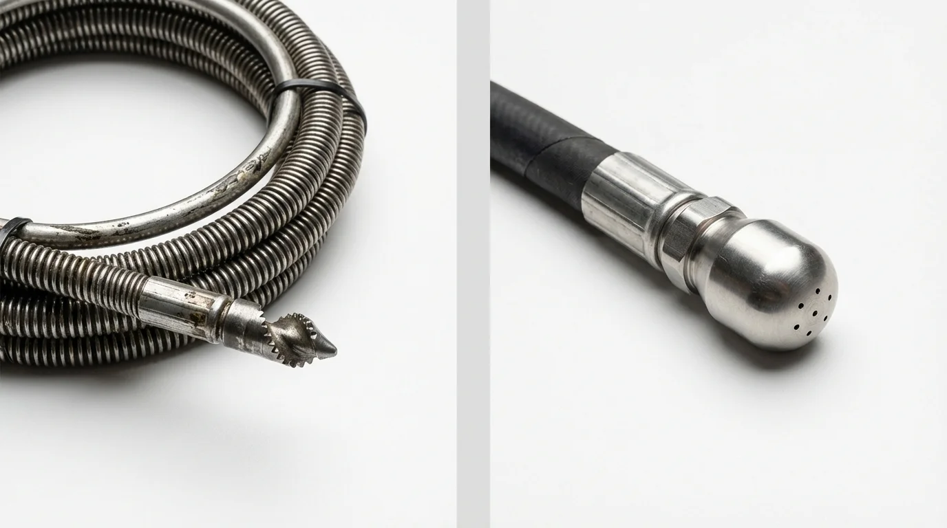 Drain snake cable and hydro jetting nozzle used for drain cleaning in South Rockwood, MI