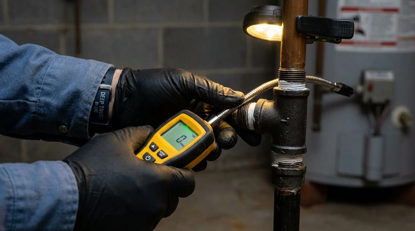 Gas leak detection with electronic sniffer by Johns Plumbing LLC in South Rockwood